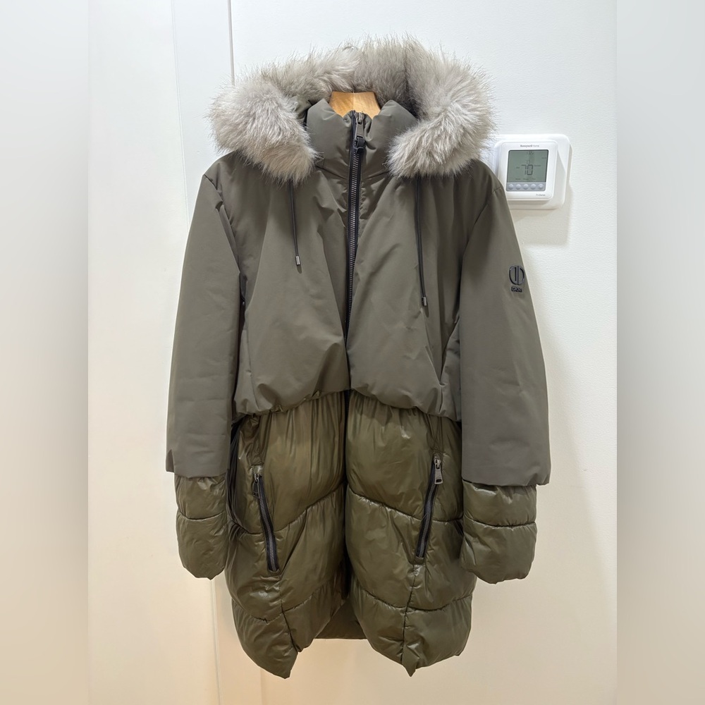 DKNY | Olive Green Winter Parka with Faux Fur Hood